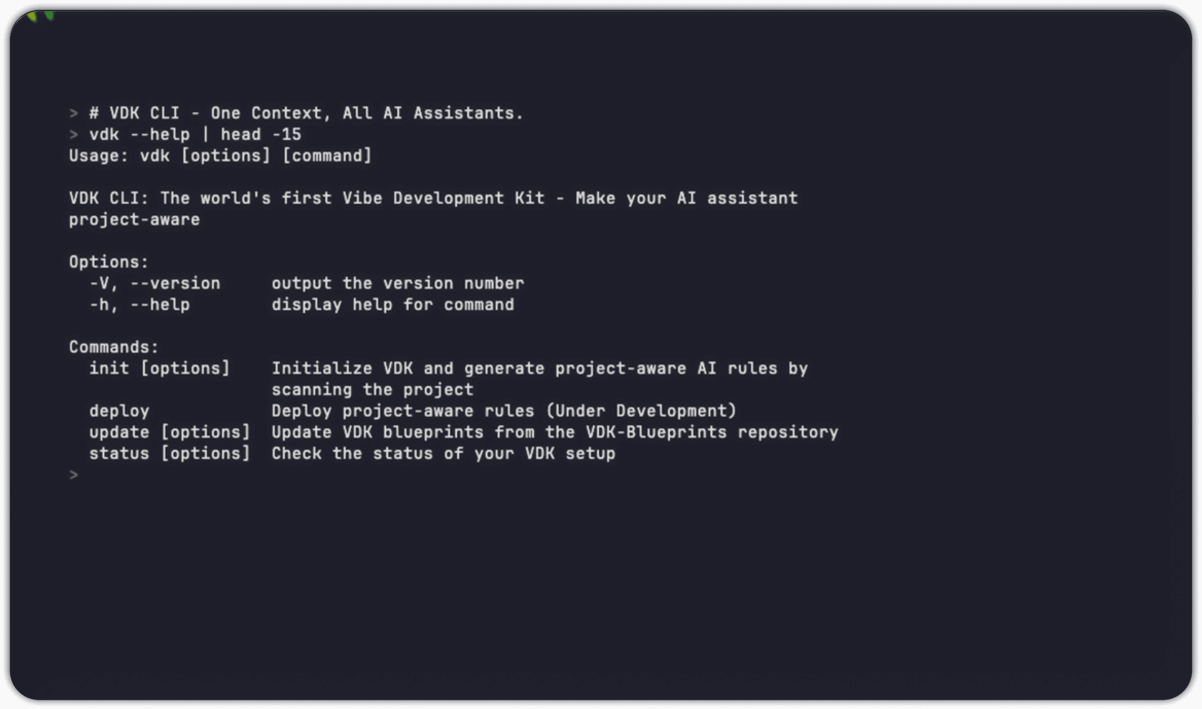 VDK CLI Status Overview