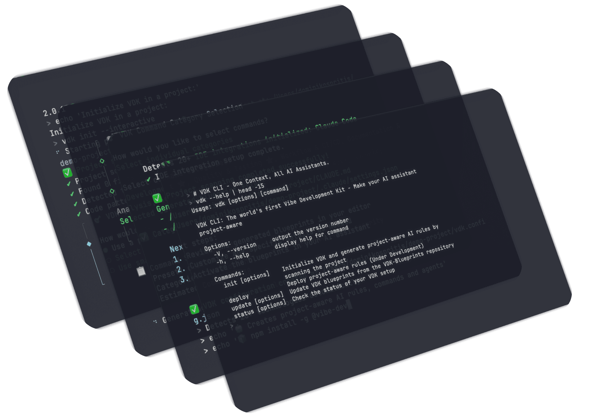 VDK CLI 3D Stack - Multiple CLI interfaces showcased in 3D perspective